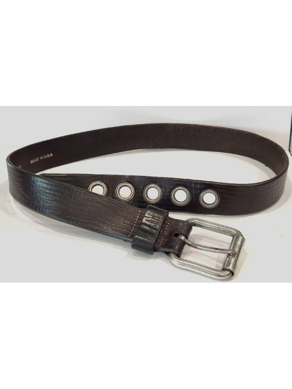 Billy Belts Dark Brown Leather Belt Silver Buckle and Belt Holes Size 34 Vintage